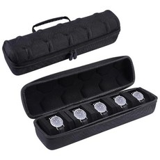 WADORN 5슬롯 여행용 시계 케이스 하드 쉘 케이스 지퍼 보관 정리함 상자 부드러운 폼 베개 포함 휴대용 컴팩트 디스플레이 남성 여성 손목시계 및 스마트 시계용 276