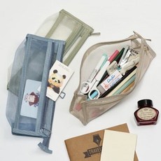 [예스24배송] 2단 메쉬 삼각 중학생 고등학생 대학생 필통 파우치, 베이지