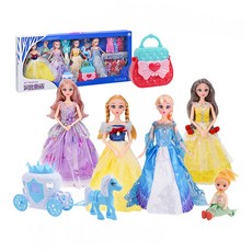 888玩具 冰雪魔法公主4入娃娃套裝組 (10件衣服 配件手提包 魔法棒 南瓜馬車) 女孩玩具, Multi-color, 1個
