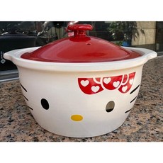 Hello Kitty 日本製造 造型陶瓷燉鍋 砂鍋 土鍋 湯鍋, 1個
