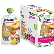 스프라우트 어린이 스무디, 6개입, 복숭아 + 오트밀 + 코코넛 밀크 + 파인애플(Peach + Oatmeal + Coconut Milk + Pineapple)