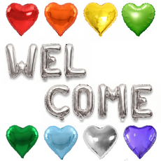파파 파티 WELCOME 웰컴 풍선 세트, 1세트, 실버 WELCOME+ 하트