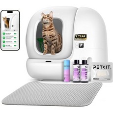 PETKIT 2025년 신형 업그레이드 자동 고양이 화장실 2방향 냄새 제거기 및 20개 쓰레기봉투 앱 제어 셀프 클리닝 스크래치 방지 내부 매트 진정한 통합 구조 안전, PuraMax 2 with Odor Spray
