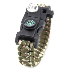 求生傘繩手環升級版 含工具 指南針 打火棒 溫度計 LED燈 露營緊急逃生手環, 1個, 指南針款-軍綠迷彩色