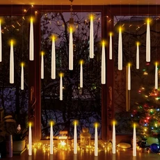 쿠쿠스토어 10pcs/12pcs 지팡이 따뜻한 빛 분위기 Flameless LED 원뿔 모양의 캔들 홀더 장식과 부동 전자, 01 따뜻한 흰색, 02 10pcs