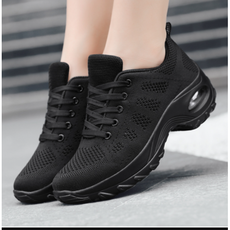 VEETIZ 여성 에어로빅 줌바 댄스화 키높이 4CM 굽 쿠션 발이편한 운동화 런닝화 겸용, 225, 블랙