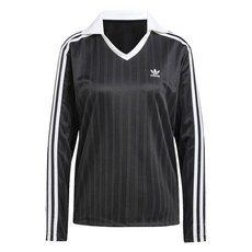 adidas 愛迪達 女款足球緹花V領長袖Polo運動T恤