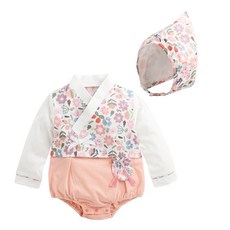 Augelute 粉嫩花朵假兩件式包屁衣(贈同款帽子)