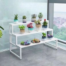 北歐風防水防鏽鐵藝階梯式花架 落地式多層多肉室內外花盆架層架 置物架 花架, 1個, 三層80長60寬76高全白色