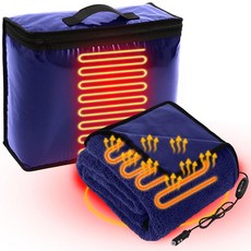Riakrum 12V 온열 자동차 담요 플리스 전기 담요 2가지 난방 레벨 USB 시가 라이터 소켓 보관 가방 자동차 트럭 SUV RV 캠핑 및 추운 여행에 적합, 네이비 블루