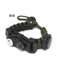 戶外求生傘繩編織手環 指南針LED應急救生腕帶 山地露營適用, 軍綠, 1個