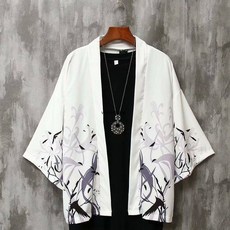 50KG-80KG 大碼道袍 古風外套 日本祭典外套 羽織外套 日式和風上衣外掛 和服上衣 漢服冰絲襯衫男短袖寬松復古