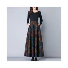 毛呢格子A字半身裙，秋冬中長款大擺裙，修身顯瘦，時尚百搭，展現優雅氣質, 方塊色