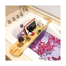 루비 릴 욕조 캐디 트레이 - 와인 슬롯과 책꽂이가 있는 선반 미끄럼 방지 유리와 휴대폰 거치대 사랑을 위한 선물 아이디어 35인치 x7, 35"x7", 1개