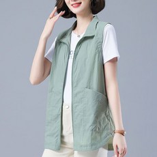 여름 여성 조끼 얇은 바람막이 베스트 중년 지퍼 민소매 가디건 자켓 슬림소녀