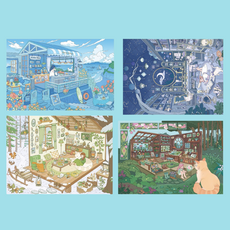 [바람의 발라드] 날씨 맑음 16.0 3D 집 꾸미기 스티커 빅사이즈 4종세트 (핀셋포함), 1세트, 혼합