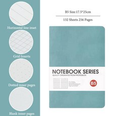 B5 두꺼운 노트 4 가지 유형 내부 페이지 132 매/책 하드 커버 방수 일기 일정 사무실 학생 QP60, Grid Inserts, Blue