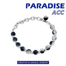 PARADISE 黑色冰裂珠拼接鈦鋼小球手鍊，延長鍊可調節，316L醫療鋼，抗過敏不生鏽, 1個