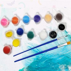 12색물감키트 KC인증 미니 아크릴 12색 물감+2개 붓 세트 미술재료, 1g, 1ml