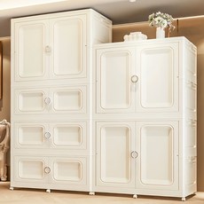 ClosArt 다용도 보관함 폴딩 리빙박스 바퀴달린 수납장 조립식 이불장, 1개, 올크림