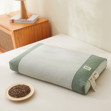 FINE ART 사계절 스트라이프 베개 목편한 베이직 수면 사각 메밀베개, 1개, 옅은그린