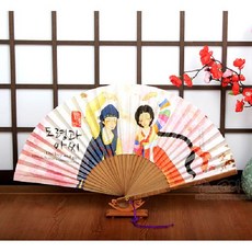 한지 합죽선 전통 부채 도령과 아씨 그림 한국 전통문화 공예품 인테리어 소품, 전통포장 - 1개비용