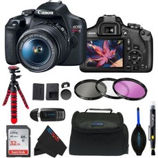 캐논 EOS 리벨 T7 DSLR 카메라 18-55mm 렌즈 블랙 리퍼비시 기본 번들 포함, Camera w/ PIXIBYTES Basic Bund