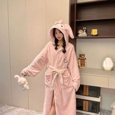 『桃園出貨 』可愛卡通連帽秋冬季款珊瑚絨浴袍加厚睡衣卡通長款速幹家居服洗澡
