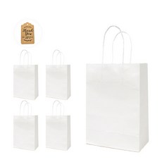 러브퀸 크라프트 종이 선물 포장 쇼핑백 가방 메세지 카드 포함, 5개, 화이트 소