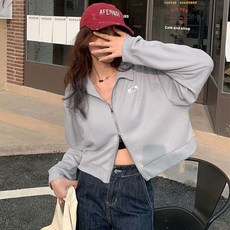 옆집샵 투웨이 크롭 카라 집업 얇은 소재 여성용 아우터