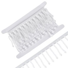 에스닉 컬러풀 프린지 레이스 태슬 리본 폼폼 펄 DIY 민속 스타일 의류 가방 신발 장식, 1개, 화이트 484