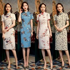 灼華旗袍 藍底八字扣款旗袍 時尚旗袍 尾牙旗袍 春酒旗袍 宴會旗袍 派對旗袍 舞會旗袍 拍照旗袍 謝師宴旗袍 生日趴旗袍, 8#淺水藍*優雅,XL, 1個