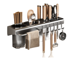 多功能壁掛式廚房收納架，免打孔刀具餐具收納置物架，壁掛收納，節省空間, 槍灰色-30cm, 1個