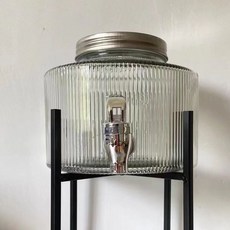 玻璃冷水壺家用大容量帶水龍頭涼水果汁桶檸檬水容器放冰箱冷泡瓶, 2.5升調紋罐+不銹鋼龍頭+鐵藝架, 1個