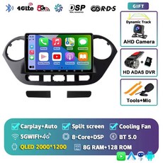 안드로이드 14 현대 i10 2 2013 -2018 LHD 2K QLED 스테레오 자동차 라디오 멀티미디어 비디오 플레이어 GPS AI 음성 CarPlay 4G 네비게이션, 2K 8G-128G CAM DVR