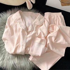 新款純棉長袖睡衣套裝，寬鬆卡通甜美家居服，春秋薄款舒適睡衣