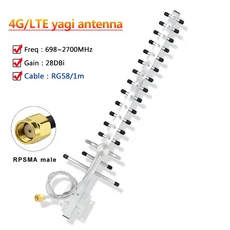 신호 Boos 698 ~ 2700Mhz 70cm 4G LTE GSM 방향 WiFi Yagi 안테나 고 이득 28dbi 실외 IP67 공중, 01 RPSMA male and 1m