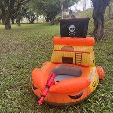 兒童好玩充氣游泳坐圈 加大加厚海盜船飛機泳圈 溫泉泳池沙灘帶水槍, 1個, 海盜船 （水槍隨機發）