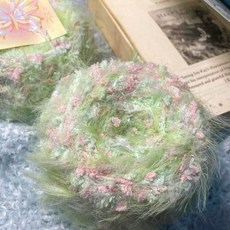 手作材料包 手作禮物 鉤織材料包 毛線材料包 淺綠色柔軟手混綫diy鈎織夏天包包綠粉手工針織毛綫卡套, 淺薄荷粉綠【苔 花,克重：三克體驗量