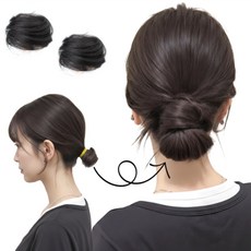 마미앤 만두머리 볼륨 고무줄 똥머리 밴드 2P 머리끈, 2개, 네추럴 블랙