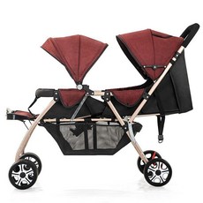 제이펀 스토어 쌍둥이휴대용유모차 경량 연년생, 와인레드 세트 2 쿨링매트+모기장