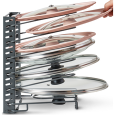 6단 냄비뚜껑 정리대 후라이팬 거치대 세로형 주방수납 선반 최대 32CM 냄비 뚜껑 보관 무타공 설치 주방정리, 1개, 다크그레이