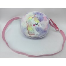 獨角獸毛絨包 兒童斜挎包 手提收納包, 扎染紫色-小圓包:18*17*6cm, 1個