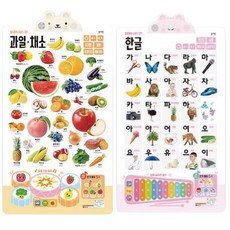 블루래빗 사운드차트 한글+과일 채소 2종세트 아기벽보 벽그림