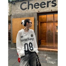 可可裏 美式復古字母印花長袖T恤 女 秋季新款寬鬆防曬運動上衣