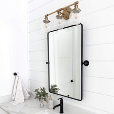 욕실용 TEHOME 피벗 미러 매트 블랙 틸트 베벨드 직사각형 벽 수직 229 x 24 인치 9, Matt Black, 24"L x 23"W