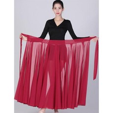 한국무용 연영과 플로우 치마 연습복 입시무용 와인레드 360도 80cm