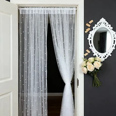 상단에 로드 포켓이 있는 로맨틱한 흰색 진주 튤 커튼 2개 결혼식 파티 및 도어 커튼 장식에 적합합니다.