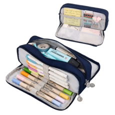 늘모아마켓 대용량 180도 필통 패브릭 펜 파우치 천필통, 1개, 네이비