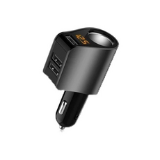 多端口車用充電器 LED顯示 快速安全充電 多設備兼容, 灰色[QC版本][3usb], TK-C1